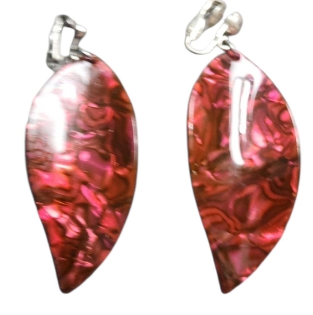 Pink Marbled Teardrop Clip On Earrings